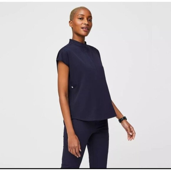Figs Tops - Figs women's black rafaela mandarin collar scrub top size L WXXSW1003